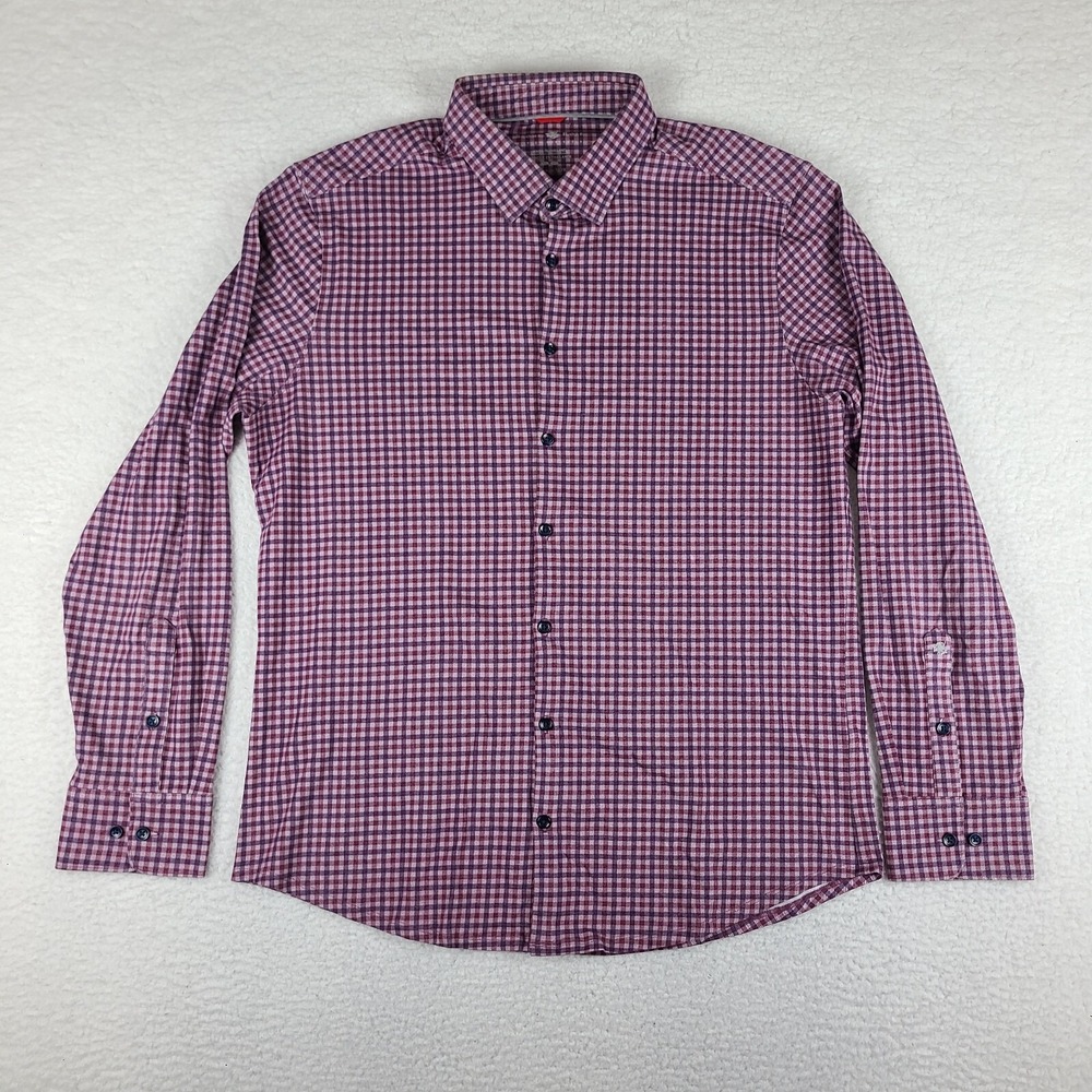 Stone Rose Shirt Mens XL Purple Check Plaid Stretch Hi‎ Tech Dress Button Up